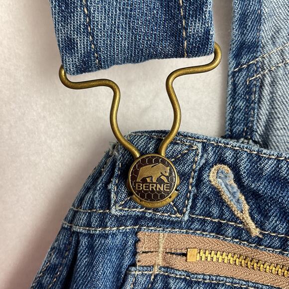 Berne Mens Pure Cotton Denim Bib Overalls Workwear Medium Wash 48 x 32 - Picture 5 of 10